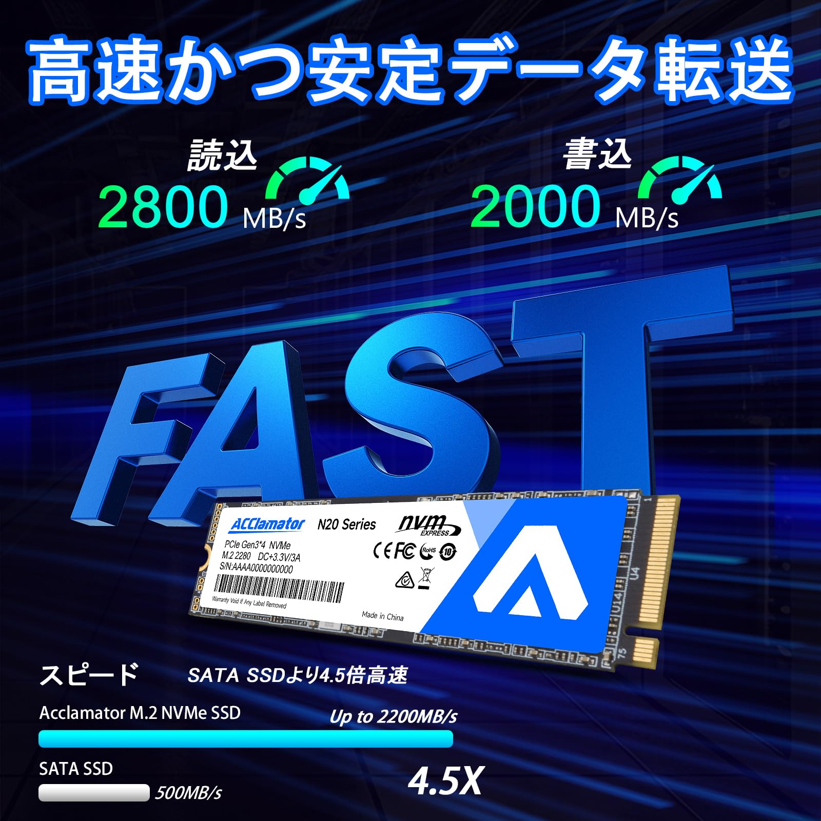 内蔵型SSD ACclamator N20 Series 512GB NVMe SSD Amazon | Acclamator SSD 1TB NVMe M.2 2280 PCIe Gen3.0×4 読込最大